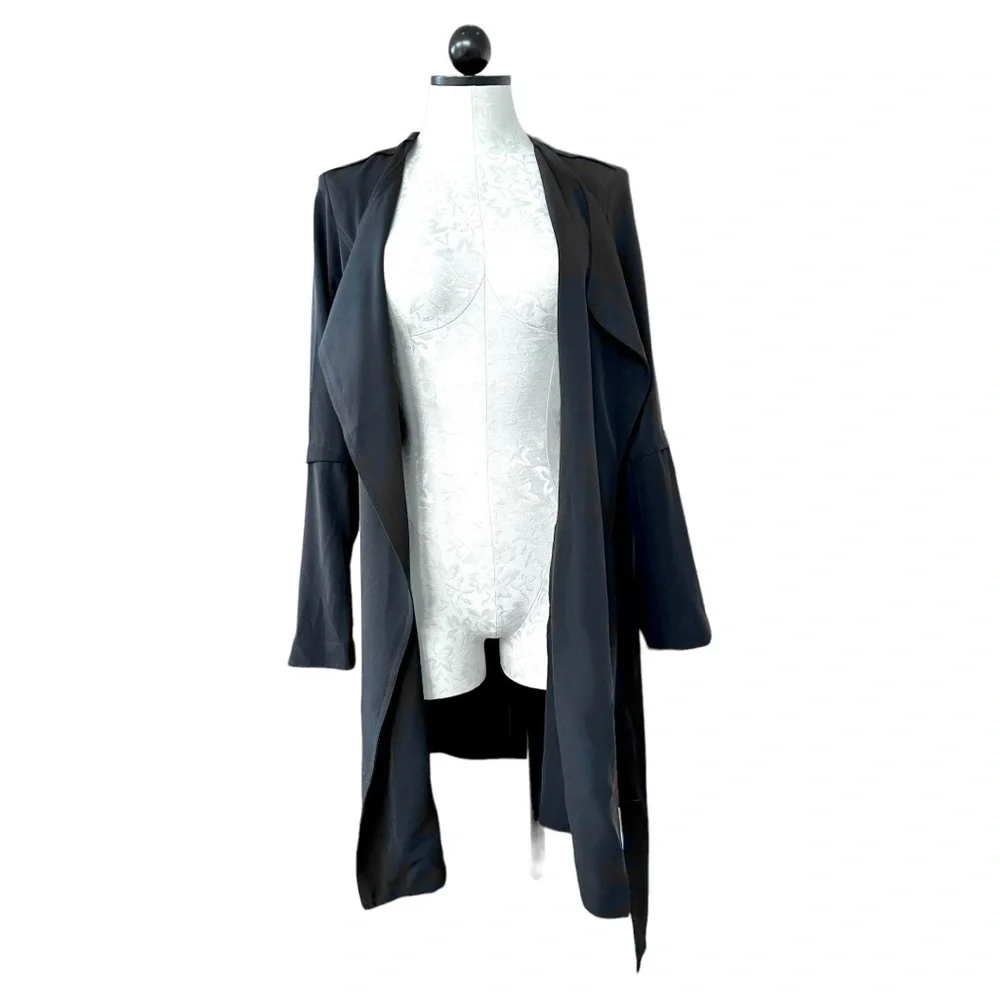 Rachel Zoe True Wrap Trench Coat Dress Long Sleeve Black Size Small - Picture 13 of 16